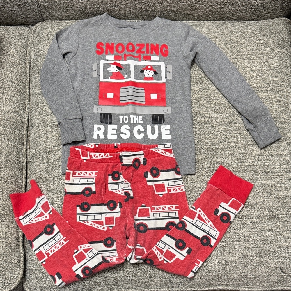 Carter's Gray and Red Fire Truck Pajama Set